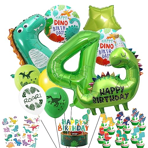 Dinosaurier luftballons geburtstag,Dino Happy Birthday luftballon,4 Jahr Kinder Folienballons,Jungen und Mädchen Geburtstagsparty Dschungel Geburtstag Dekoration (4 Jahr geburtstag) von Aapxi