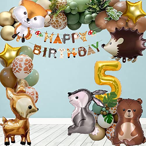 Geburtstag Deko Mädchen Junge - Dschungel Kindergeburtstag Birthday Decorations - Wild One Luftballons Girlande 5.Geburtstag mit Tierfolienballons, Geburtstagsbanner, Latexballons, Herzballons von Aapxi