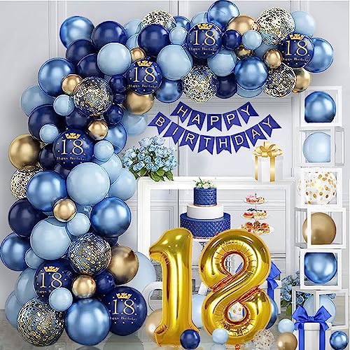 18 Geburtstag Deko junge 18. Geburtstag Deko mädchen - Aapxi 118 Stück Luftballon Girlande Blau Gold kinder Geburtstag Deko - Geburtstagsdeko 18- Deko 18. geburtstag junge Deko von Aapxi