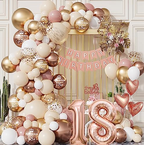 18. Geburtstag Deko Mädchen - Luftballon Girlande Rosa Rosegold Gold Confetti Beige Weiß - Ballon Girlande Geburtstagsdeko Mädchen Geschenk Tischdeko von Aapxi