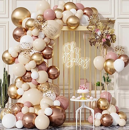 Luftballon Girlande Rosa Luftballons Geburtstag - Ballon girlande beige - luftballons Hochzeit Rosegold- Babyparty Deko Mädchen Ballons - luftballons Rosa Rosegold Beige - verlobung deko (Rosa) von Aapxi