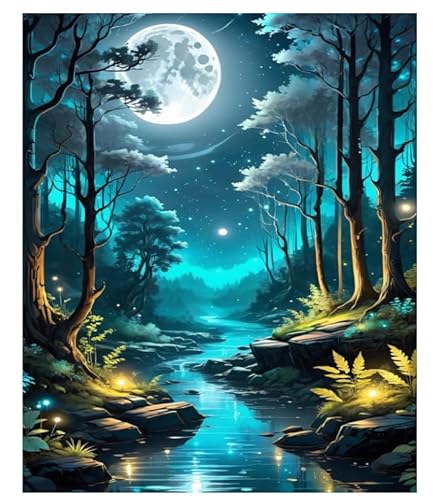 Malen Nach Zahlen Erwachsene Mond,DIY Landschaft Anfänger Handbemalt Leinwand 4 Pinsel Set,Paint by Numbers Adult Natur Bastelset von Aapxi