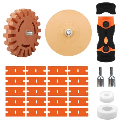 Folienradierer, Aufkleber Radiergummi, Gummi Radierscheibe mit Adapter, Radierscheibe, Radierer Aufkleber Entferner, Schaber Kunststoff, Professionellen Entfernen von Folien und Kleberesten von Aarcyye