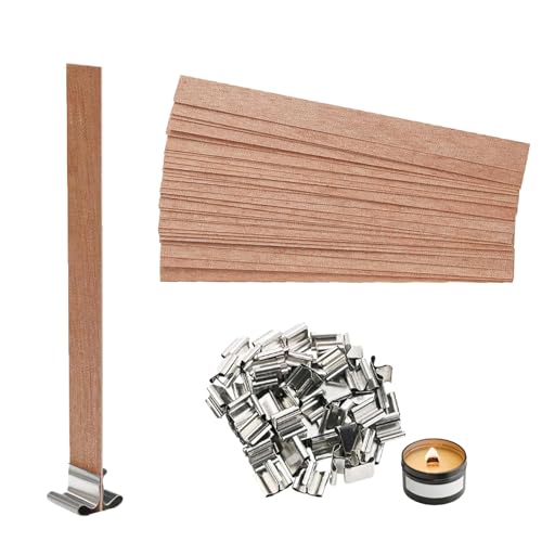 Kerzen Machen Holzdocht, 50 Stück Holz Kerzendochte für Kerzen, 13 x 130 mm Zuschneidbare Kerzendochte aus Holz, Holzkerzendocht mit 50 Stück Eisenständer, Convient Pour L'intérieur et L'extérieur Kerzen Machen Holzdocht, 50 Stück Holz Kerzendochte für Kerzen, 13 x 130 mm Zuschneidbare Kerzendochte aus Holz, Holzkerzendocht mit 50 Stück Eisenständer, Convient Pour L'intérieur et L'extérieur von Aarcyye