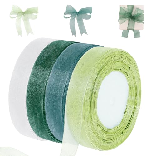 Sie erhalten 4 Organza Chiffon Bänder in Aqua Green, Dark Green, Grey Green, White, die ganze Rolle ist 45 Meter lang, die für das Einpacken von Geschenken oder Handwerk, und kann verwendet werden, um Sie erhalten 4 Organza Chiffon Bänder in Aqua Green, Dark Green, Grey Green, White, die ganze Rolle ist 45 Meter lang, die für das Einpacken von Geschenken oder Handwerk, und kann verwendet werden, um von Aarcyye