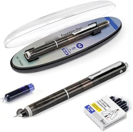Aasipsuo Füllfederhalter, einziehbar, 0,38 mm, blau-schwarze Tinte, transparenter Schaft, inklusive 5 nachfüllbaren Tintenpatronen, Upgrade Press Feine Feder, Füllfederhalter-Set, Medium (Schwarz) von Aasipsuo