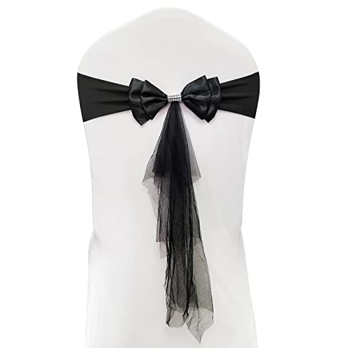 Partystuhl-Schärpe, Schleife, Spandex-Bänder, schwimmendes Organza, gebunden für Mädchen, Geburtstag, romantische Hochzeitszeremonie, Veranstaltungen, Stühle, Dekoration, 30 Stück, Schwarz von AatT.EASE
