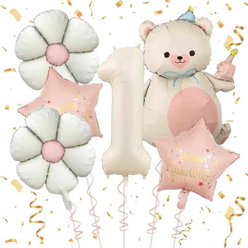 6 Stücke Bär Geburtstagsdeko, Bärenballon 1. Geburtstag Junge Mädchen,Rosa Folienballon Baby Shower Bär Folienballon Mit Gänseblümchen Rosa Ballons Erster Geburtstags 6 Stücke Bär Geburtstagsdeko, Bärenballon 1. Geburtstag Junge Mädchen,Rosa Folienballon Baby Shower Bär Folienballon Mit Gänseblümchen Rosa Ballons Erster Geburtstags von Aatpuss