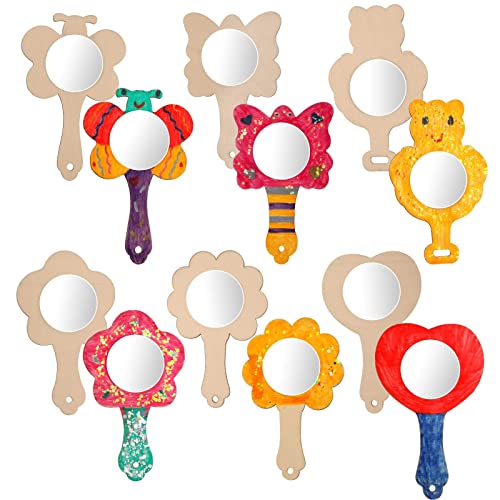 Aatpuss 18 Stücke Spiegel Basteln Kinder,Spiegel Holz Basteln Kindergeburtstag, DIY Holzspiegel Handwerk Bastelset für Kinder Mini handspiegel,für DIY Kinder Malen,Kinder Geschenk Party von Aatpuss