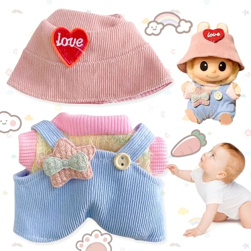 Aatpuss 3 Stück 17cm Puppenkleidung, Niedliches Mini-Plüschpuppen-Kleidungsset, Mini Plüschpuppe Hut Und Kleidung, Ideal Für DIY-Kleidung Und Geschenke Kompatibel Mit 17cm Plüschpuppen (Ohne Puppe) von Aatpuss
