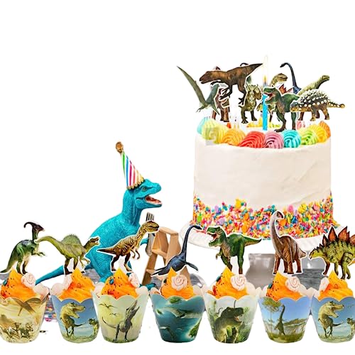 Aatpuss 48 Stück Dinosaurier Cupcake Dekorationen, Dinosaurier Cupcake Wrappers and Cake Topper, Dinosaurier Kuchen Dekoration für Kinder Party von Aatpuss