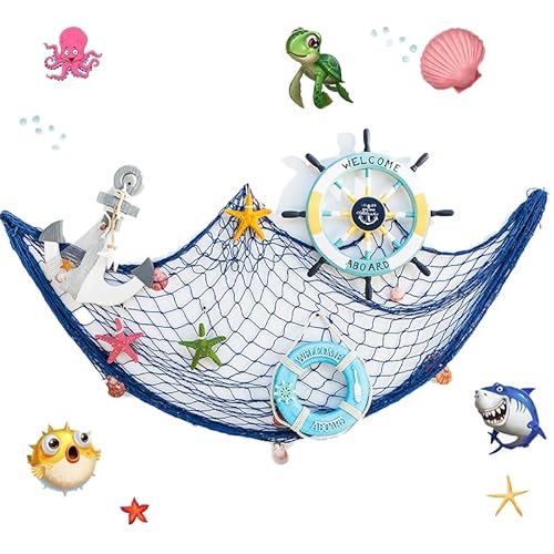 Aatpuss Fish Net Décor Blue,1 m x 2 m, nautisches Fischnetz,Mediterrane Stil Deko Netz Fischernetz Dekoration,hängendes Fotonetz,für Strandpartys Hochzeiten Fotografie Wanddekoration von Aatpuss