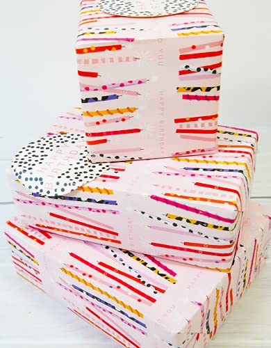 Geschenkpapier 12364A "Geburtstagskerzen", Geschenkpapier, Packung mit 2 Bögen und 2 Etiketten, plastikfrei und vollständig recycelbar, mehrfarbig von Abacus Cards