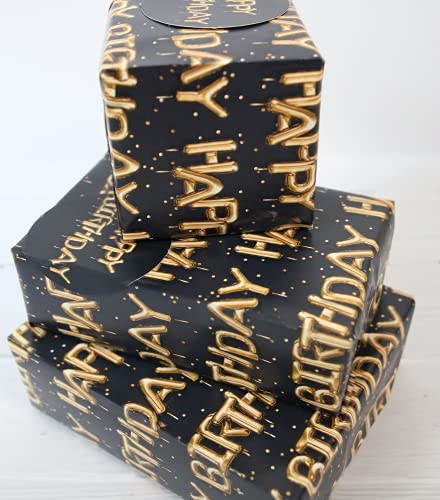 Abacus Cards Geschenkpapier 12367A Geburtstagsballons, Geschenkpapier, Packung mit 2 Bögen und 2 Etiketten, vollständig recycelbar, Schwarz und Gold von Abacus