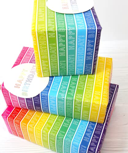 Abacus Cards 12370A Geschenkpapier"Rainbow Stripe", mit 2 Bögen und 2 Etiketten, plastikfrei, mehrfarbig von Abacus Cards