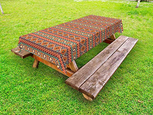 Abakuhaus aztekisch Outdoor-Tischdecke, Peru Folk Pastellmotive, dekorative waschbare Picknick-Tischdecke, 145 x 305 cm, Mehrfarbig von Abakuhaus