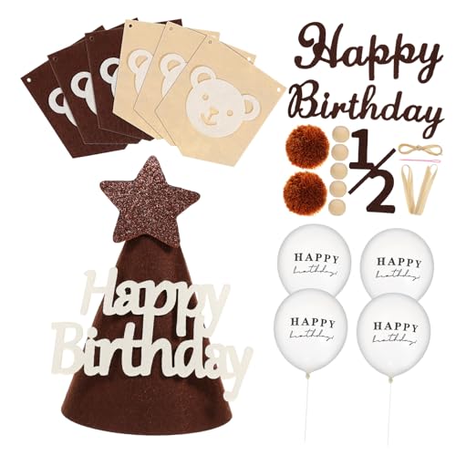 1 Set Geburtstagsparty-Dekorationen mit Bären- , inklusive Geburtstagsbanner, Partyhüte und Girlande, leicht, sicher und einfach zu montieren für fröhliche Feiern 1 Set Geburtstagsparty-Dekorationen mit Bären- , inklusive Geburtstagsbanner, Partyhüte und Girlande, leicht, sicher und einfach zu montieren für fröhliche Feiern von Abaodam