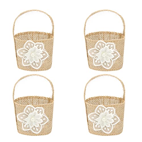 4 Stücke Hochzeit Streukörbchen Jute Geschenkbeutel Hochzeitskorb Süßigkeiten Beutel Geflochtener Obstkorb Blumenkorb Geschenkkorb Streukorb Blumenkinder Korb Körbchen Landhaus Deko Tischdeko von Abaodam