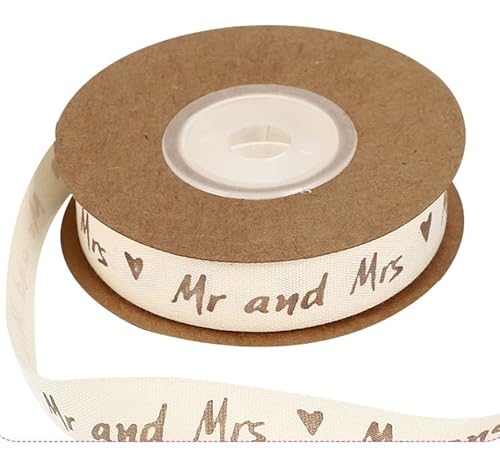 Abaodam 1 Rolle Baumwollband Mr and Mrs Etiketten Nähbänder Gestickte Etiketten Geschenkverpackung Band für Bastelgeschenke Paket Kleidungsetikett Hochzeit Dekor 10 m von Abaodam