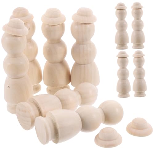 Abaodam 10 Stück Teiliges Unbemalte Holzpuppen mit Hut zum Bemalen DIY Holzfiguren Bastelset für Kreative Holzspielzeug Deko für Handwerk Wohnraumgestaltung und Feiertage von Abaodam
