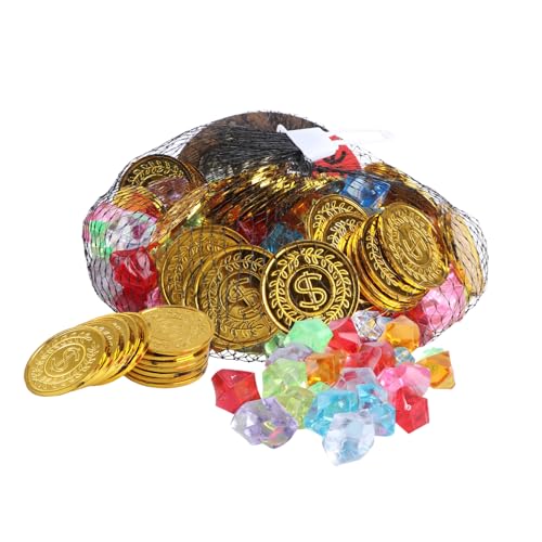 Abaodam 100 Stück Spielzeug mit Goldmünzen Piratenschatz Juwelen Zubehör für Piraten-Mottopartys piraten schatzsuche piratenkostüm Spielzeuge Piraten-Goldmünzen-Spielzeug bilden Requisiten von Abaodam