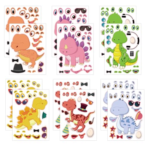 Abaodam 12 Blätter Dinosaurier-Puzzle-Aufkleber hühner lustige Aufkleber stickern Stickers Dinosaurier-Aufkleber Aufkleber Kupferplattenaufkleber von Abaodam