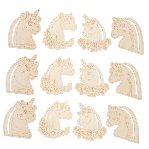 Abaodam 12 Stück DIY Einhorn Holzschneider Unbemalte Holzfiguren für Kreative Bastelprojekte für Dekoration und Malen aus Sicherem Holz Gefertigt von Abaodam