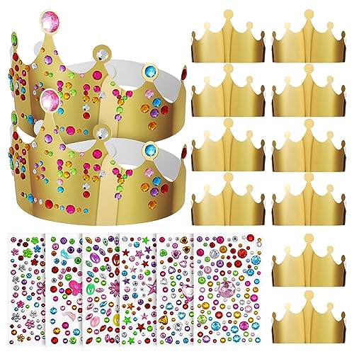 Abaodam 12 Stück Goldene Kronenhüte Geburtstagskronenhüte Mit Selbstklebenden Diamantaufklebern Papierkronenhüte Prinzessin Prinz Geburtstagsfeier von Abaodam