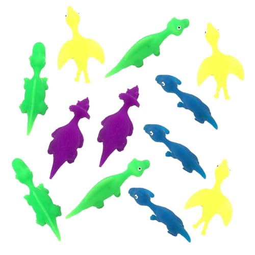 Abaodam 12 Stück Teiliges Dinosaurier Fingerspielzeug aus Dehnbarem TPR Material Fliegendes Schleuder Gemischte Farben Strapazierfähig und Sicher für Party mitgebsel und Zufällige Farbe von Abaodam
