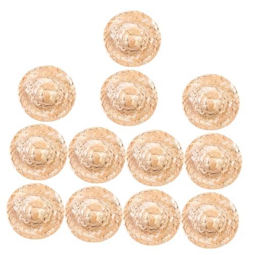 Abaodam 12 Stück Teiliges Handgewebter Mini Strohhüte aus Robustem Stroh Kleine Kreative Puppenhüte für DIY Bastelprojekte Puppenhausdekoration und Sommerliche Accessoires von Abaodam