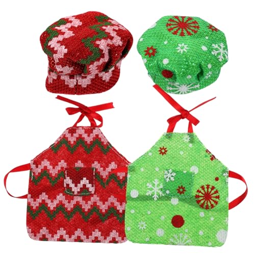 Abaodam 2 Sätze Weihnachts Puppen Outfit Set mit Schürze und Mütze Wiederverwendbare Kleidung für Kleine Puppen für Kreative Rollenspiele und von Abaodam