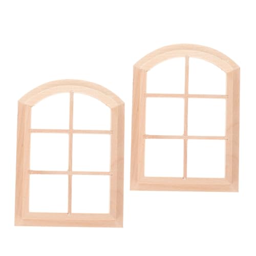 Abaodam 2 Stück 1 Puppenhausfenster Bogen-bilderrahmen Puppenhausrahmen Miniaturfenster Miniatur-Shutter-Modelle Puppenhaus-erkerfenster Puppenhaus-bilderrahmen Türen Holz von Abaodam