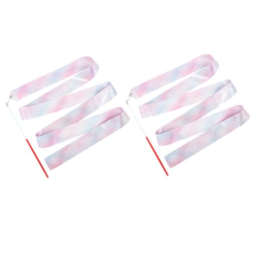 Abaodam 2 Stück Blinkendes Sternband Party Tanzband Ribbon -Streamer Turnsachen Bänder Klebt Tanzende Luftschlangen Gymnastikband Regenbogen Buntes Band Rosa Schleife Tanzbänder Polyester von Abaodam