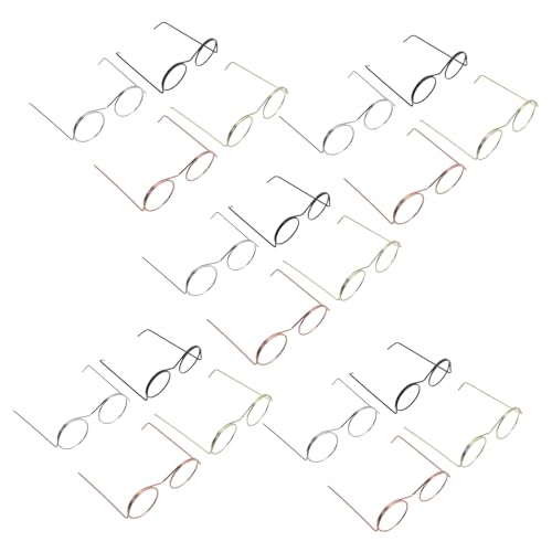 Abaodam 20 Stück Teiliges Miniatur Brillengestell aus Leichtem Metall Runde Mini Brillen in Gold Silber Roségold Schwarz für Puppen DIY Dekoration Kompatibel mit Puppen und Plüschtieren von Abaodam