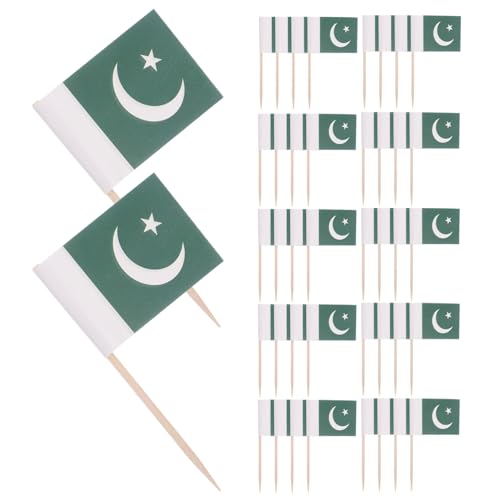Abaodam 200 Stück Pakistan Mini-flaggen Holzstäbchen Kleine Zahnstocher Flaggen Vielseitige Cocktail Dessertspieße für Party Cupcake Topper Eleganter Party-dekor von Abaodam