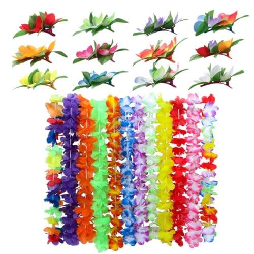 Abaodam 24 Stück 1 Satz Hawaiianische Leis Sommer Strand Haarspangen Luau-girlande Haarklammern Geblümte Haarspangen Blumenspangen Luau Partydekorationszubehör Hibiskusblüten-haarspangen von Abaodam