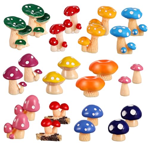 Abaodam 24 Stück Teiliges Mini Pilzfiguren Resin Bunte Deko für Diy Projekte für Terrarien und Märchengärten Charmante Miniaturornamente für Kreative Bastelideen von Abaodam
