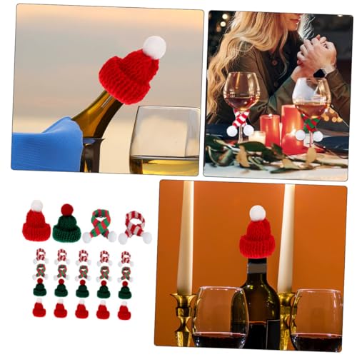 Abaodam 24 Stück Teiliges Mini Strickset mit Weihnachtsmütze und Mini Schal Rote und Grüne Wollhüte DIY Weinflaschen Deko Vielseitige Weihnachtsfeier Dekoration für Puppen und von Abaodam