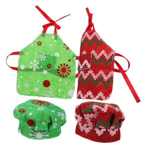 Abaodam 2Sätze Weihnachtliches Puppenzubehör Set Teiliges Outfit mit Schürze und Kochmütze für Mini Puppen Wiederverwendbare Kleidung für Kinderfeste und Geburtstagsfeiern Modisches Design von Abaodam
