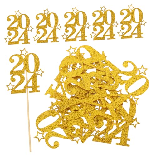 Abaodam 30St Zahl 2024 Kuchendekorationskarte Neujahr Abschlussfeier Dekoration (ca. 5 cm) (Gold) 30 Stück Tortendekoration zum Abschluss 2024 Weihnachts-Cupcake-Topper tatsächl bisschen von Abaodam