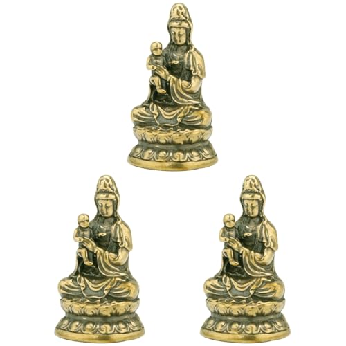 Abaodam 3st Avalokitesvara-Ornamente Aus Messing Kwan-göttin-Statue Quan-Statue Hausbedarf Skulptur Dekor Wohnakzente Dekor Exquisite Avalokitesvara-Figur Empfindlich Reines Messing von Abaodam