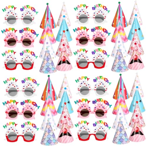 Abaodam 4 Sätze Geburtstagsbrille Party-brille Bommel Trimmen Feier-requisite Sonnenbrille Mädchen Hüte Kegel Partyhut Bommel Tea-party-hüte Kind Kuchen Clown Schlagdrache: Kunststoff von Abaodam