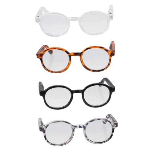 4 Stück Brillen Puppe Verkleiden Brille Puppe Brille Miniaturpuppe Brille Puppenhaus Handwerk Puppe Kostüm Zubehör Mini Brille Miniaturpuppe Puppenzubehör Kunststoff von Abaodam
