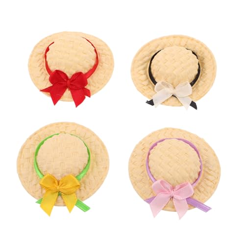 Abaodam 4 Stück Mini Strohhüte Handgewebt Kleine Puppenhüte Bunte Miniatur Sonnenhüte Für DIY Bastelprojekte Dollhouse Dekoration Kreative Puppenaccessoires von Abaodam