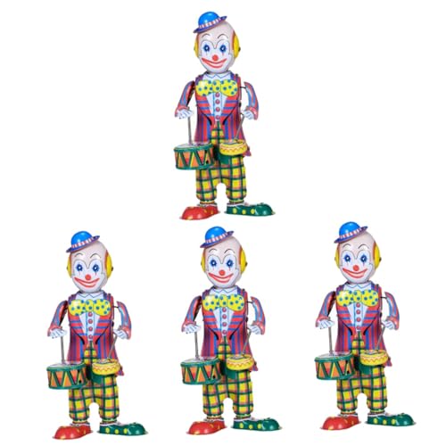 Abaodam 4 Stück Clown-Figur Kinderspielzeug Spielzeug für Kinder Spielzeug zum Aufziehen Tischdekoration Spielzeuge Haargummis Clown-Schlagzeuger zieht Spielzeug auf Karneval gefallen von Abaodam