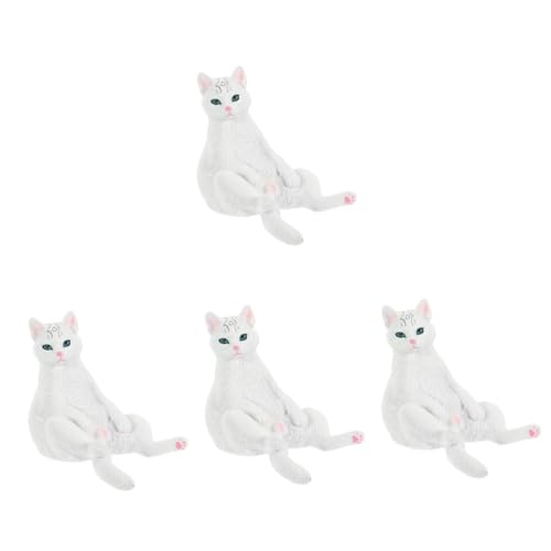 Abaodam 4 Stück Weißes Katzenmodell Mädchenspielzeug Desktop-katzenverzierung Katzenfiguren Zur Dekoration Cartoon-kätzchen-Handwerk Kleines Katzenmodell Kind Plastik Zubehör Schreibtisch von Abaodam