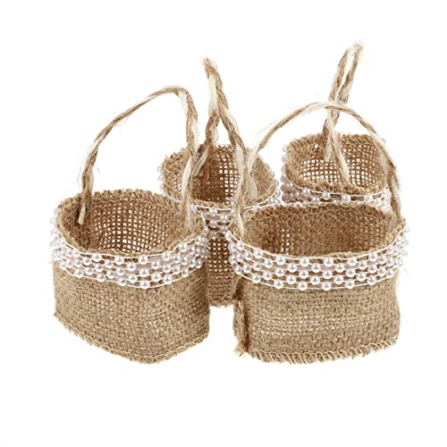 Abaodam 4 Stücke Hochzeit Streukörbchen Jute Geschenkbeutel Hochzeitskorb Süßigkeiten Beutel Geflochtener Obstkorb Blumenkorb Geschenkkorb Streukorb Blumenkinder Korb Körbchen Landhaus Deko Tischdeko von Abaodam