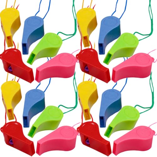 Abaodam 48 Stück Bunte Trillerpfeifen mit Lanyard Zubehör für Sportveranstaltungen Partys Training und Notfälle Lauter für Trainer und Schiedsrichter von Abaodam