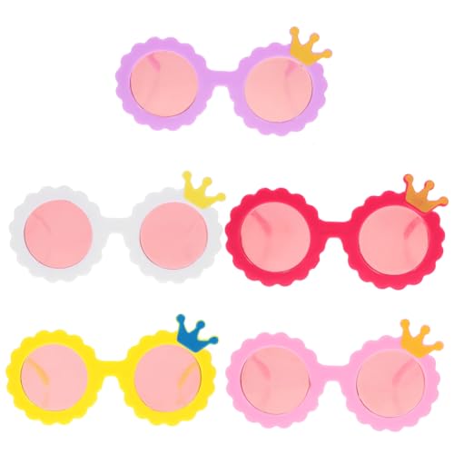 Abaodam 5 Paare Puppenbrille Puppe Verkleidet Brille kleine Haustier-Sonnenbrille Spielzeuge Gläser kreative Puppensonnenbrille kleine Puppensonnenbrille Krone Zubehör Baumwolle schmücken von Abaodam