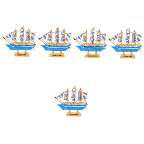 Abaodam 5 Stück Muschel thematisiert Bausatz bürodeko büro dekoration Blaues Segelboot Geschenkidee kleines Boot im mediterranen Stil schmuck für segelschiffe hölzern Blue von Abaodam